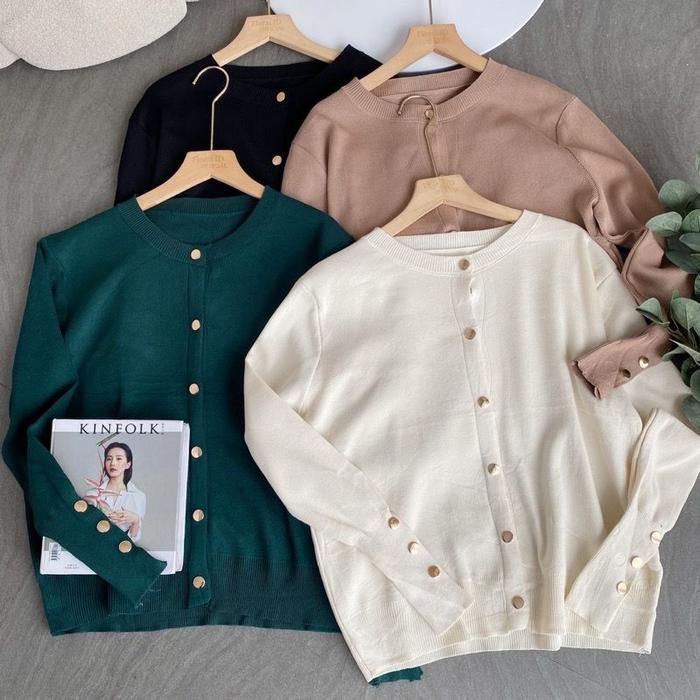 Promo alika cardigan rajut wanita polos berkancing model basic lengan panjang baju viral - Hitam di Lattinashop | Tokopedia