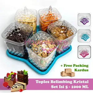 Toples Calista Belimbing Kristal Isi 5 & 6 - Set Toples Acrylic 1000 ML + Nampan / Toples Lebaran Akrilik