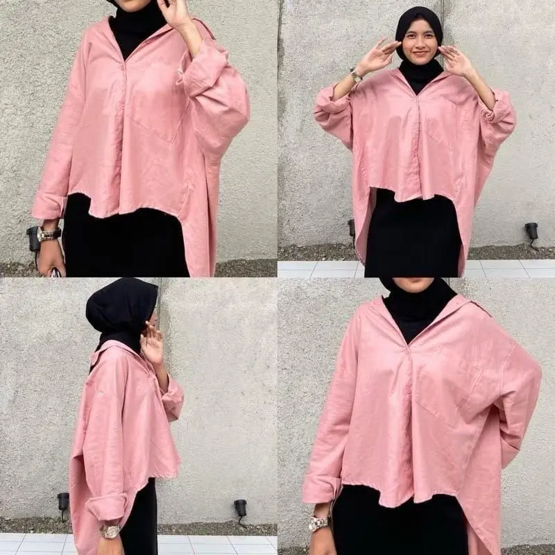 Atasan Wanita Kemeja Olive Lengan Panjang Polos Premium 8