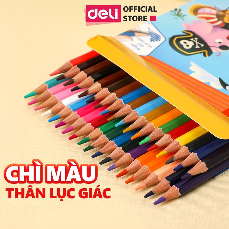 Bút chì màu lục giác cao cấp Deli - 12/24/26 màu thân gỗ màu sắc tươi sáng màu chì chuyên nghiệp vẽ mỹ thuật tô màu