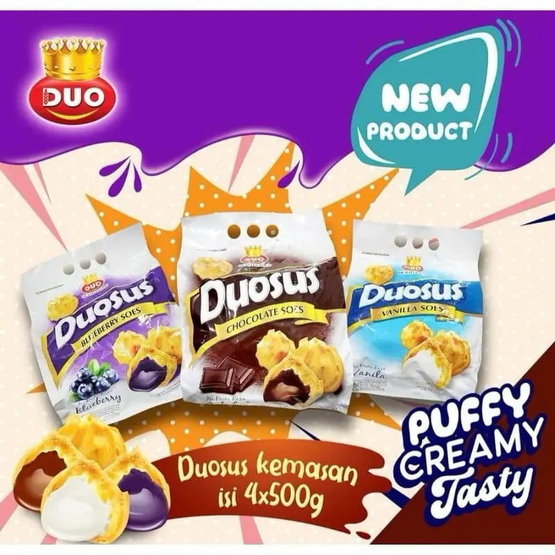 KUE DUO SUS 500GR / SOES KERING ISI LUMER COKLAT VANILLA BLUEBERRY