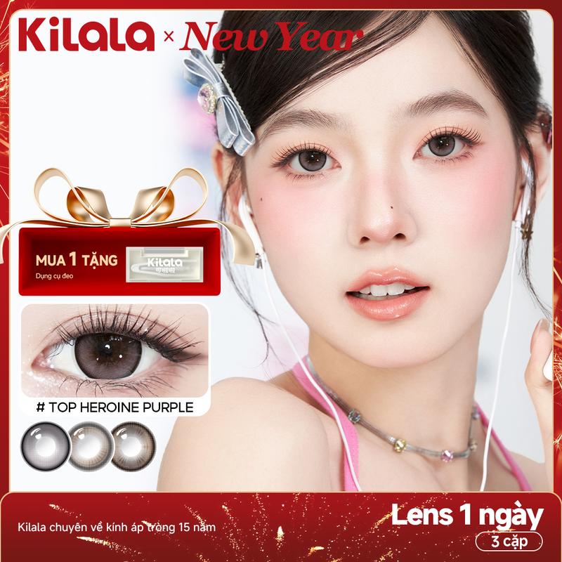  6 chiếc Lens Daily kính áp tròng Kilala với tông màu nâu tím nhẹ nhàng hiệu ứng mắt long lanh tự nhiên lai Tây dịu dàng – DIA 14.0–14.5mm độ cận 0–7 
