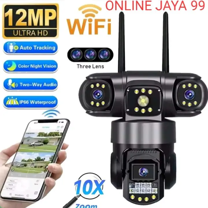 IP CAMERA CCTV WIFI  V380 PRO TIGA LENSA/TIGA LAYAR OUTDOOR WATERPROOF