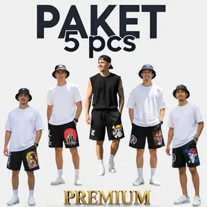 Paket hemat 50 ribu dapat 5pcs celana pendek karakter jepang Pria Hitam casual kualitas premium