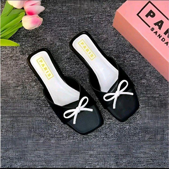 sandal teplek motif tali pita glossy sandal slip on antiselip anggun platform korea Slop Loafers Wanita