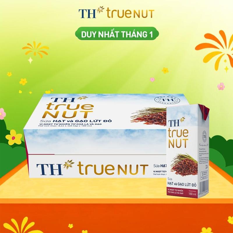  Thùng 48 hộp sữa hạt và gạo lứt đỏ TH true NUT 180 ml  180 ml x 48  