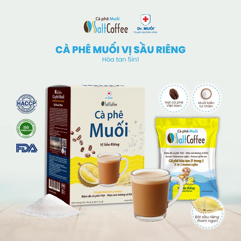 Cà Phê Muối Hòa Tan SaltCoffee Vị Sầu Riêng 5in1 đậm đà béo thơm 9 gói hộp - Dr Muối