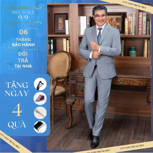 Bộ vest nam trung tuổi lịch lãm Poman Luxury - Bộ quần áo vest nam trung niên Cao Cấp Menswear