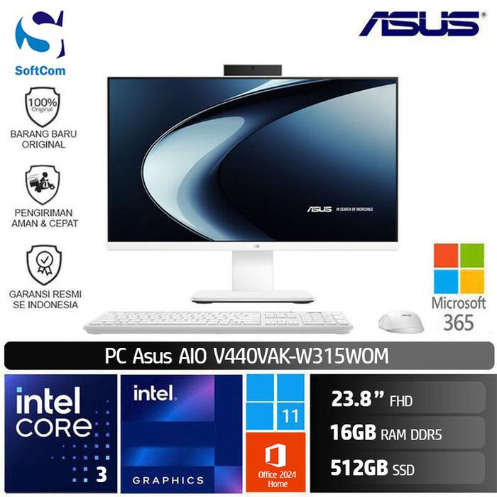 Gambar ASUS PC AIO V440VAK W315WOM Core 3 100U/16GB/512GB SSD/23.8" FHD/W11 dari SOFTCOM Official Store Kota Medan Tokopedia
