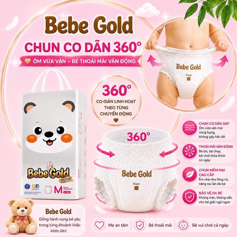 Combo 100 Bỉm Quần form Suông Bebe Gold .Hàng mỏng 2mm. Hàng Đủ từ size M Đến 3X