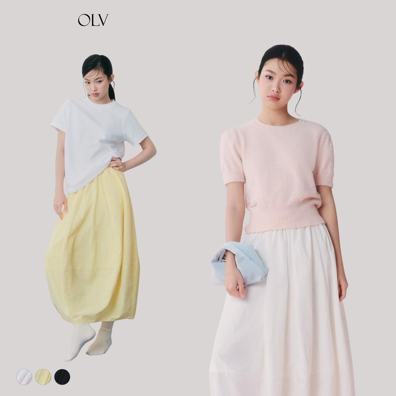Chân váy bí dáng dài phồng chất dù trẻ trung Cotton Puff Maxi Skirt nhiều màu phù hợp đi chơi OLV