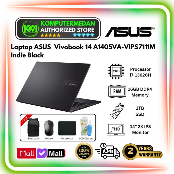 Gambar Laptop ASUS Vivobook 14 A1405VA-VIPS7111M Intel Core i7 13620H RAM 16GB(8+8) SSD 1TB 14" 2K VIPS Win 11 Home+OHS Indie Black dari KomputerMedan OS Kota Medan Tokopedia