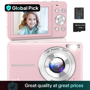 GLOBAL PICK Portable Digital Camera, 1080P & 44MP, 32G Memory Card, 16X Digital Zoom, Multifunctional Compact Rechargeable Portable Travel Camera Photos with Fill Light For Teens & Beginners, Gift