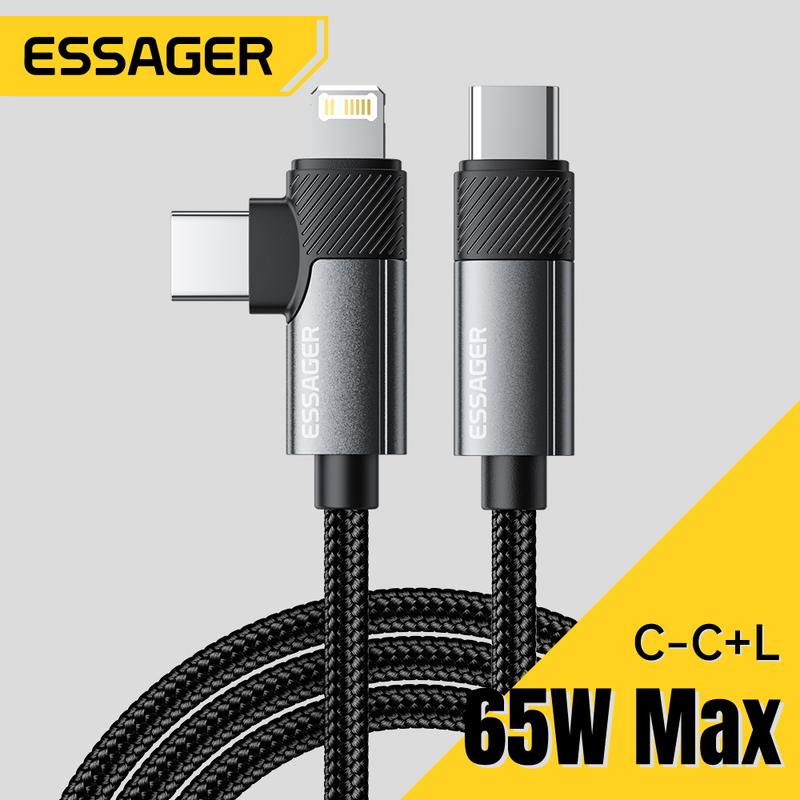 Cáp Type C PD65W 2 trong 1 Essager Dây C-C và C-L Dành cho iPhone 15 14 13 12 11Macbook Air iPad Apple Watch AirPods Đối với Huawei Mate 60 và Xiaomi 14 Điện thoại sạc Type C di động Phụ Kiện Usb