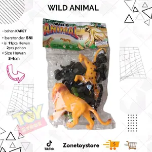 WILD ANIMAL//mainan karet berisi 11pcs Hewan dan 2pcs pohon Size hewan 2-3Cm