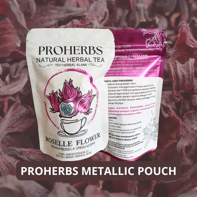 Metallic Pouch Proherbs Bunga Rosela Ungu - Roselle Flower 100% Organik Tea Herbal 0