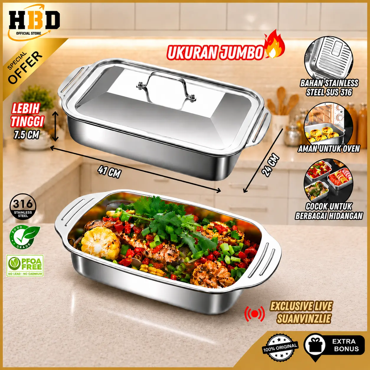 “COD” piring ikan/stainless steel fish plate, Nampan prasmanan bahan ramah lingkungan, nampan ikan bakar, ringan dan tahan lama, pembagian makanan yang jelas, cocok untuk rumah, restoran, dan prasmanan acara/Kitchenware/live