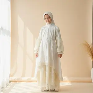 GAMIS ZAHRA FAIRY CRAPE EMBROIDERY MIX BRUKAT CHANTILY ANAK 2-14TAHUN