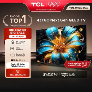 TCL Next Gen QLED 43 inch T6C - 4K Google TV - HVA Panel - HDR 10+ - Dolby Vision & Atmos - Google Assistant/Google Play/Netflix/Youtube/Disney+Hotstar - Smart Android 40 LED Digital (Model: 43T6C)