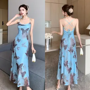 7853  elegant off shoulder floral long dress pantai press body panjang wanita kekinian korean style  summer dress pesta mewah elegan kondangan dress tali kecil wanita