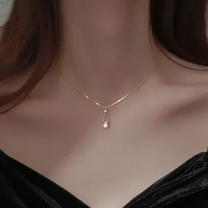 【TANRVAID】Fashion French Exquisite Water Drop Zircon Necklace Women's Simple Temperament Clavicle Chain