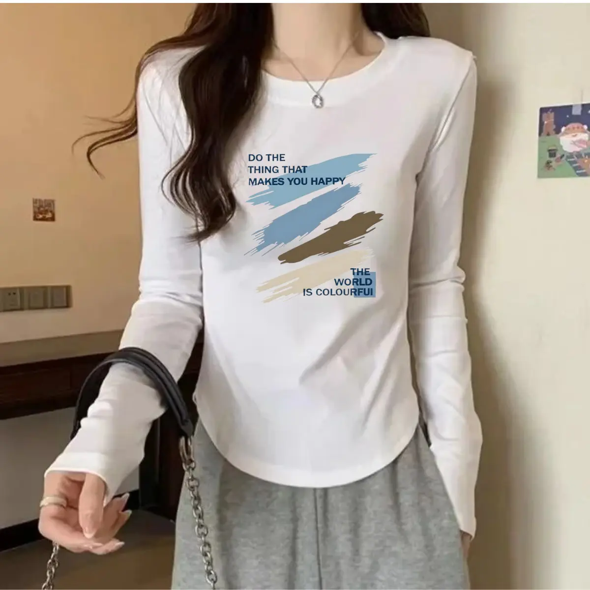 Baju Oblong Wanita Lengn Panjng/Bahan Spandek Distro Printing Premium/Lengan Panjang/Atasan /Baju Kasual//T-shirt