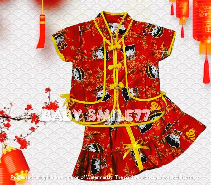 Setelan Baju Cina Rok Baju Sanghai Lengan Pendek Buat Usia 0 Bulan Sampai 7 Tahun Bahan Katun 3