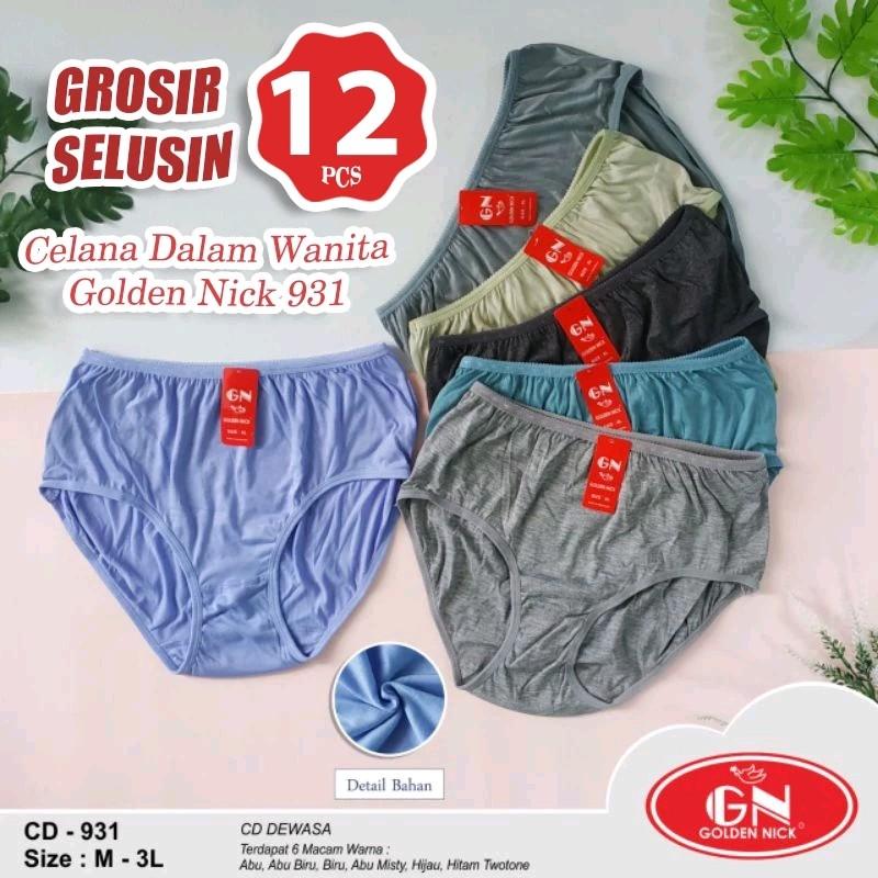 Paket 6 & 12 Celana Dalam Wanita Golden Nick 931 Katun Polos Soft Lembut Semi - Grosir Murah 1
