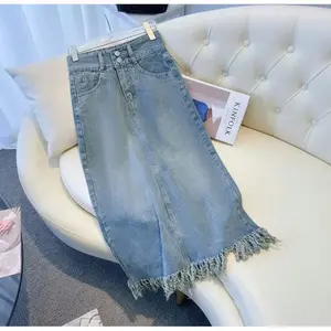 ALYA - Rok Jeans Wanita 7/9 Denim Skirt Rok Jeans S05 Vintage Midi Skirt Jeans Rawis A-line Kancing 2 Rok Jeans Wanita Korea Style Rok Jeans Highwaist Rumbai Premium Terlaris