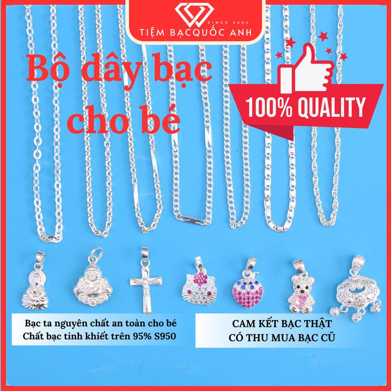(BỘ 7) kiểu Dây chuyền bạc phối sẳn, cho bé trai gái từ sơ sinh, chất bạc ta nguyên chất an toàn cho bé