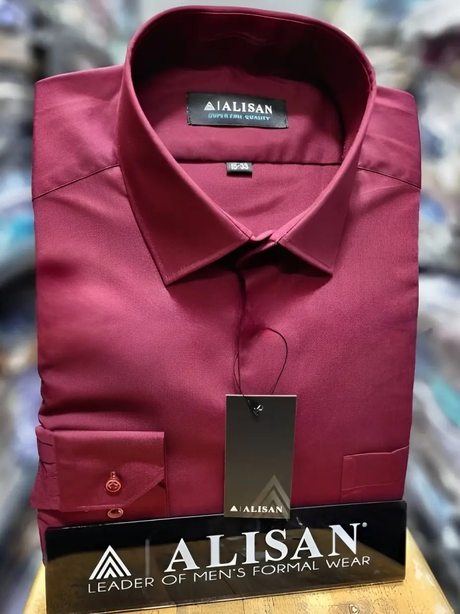 Kemeja Polos Formal ALISAN Model Slimfit Lengan Panjang Premium Maroon untuk Pria - Coklat, Kantor