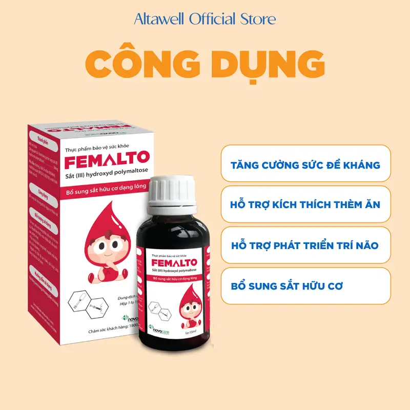 Sắt Hữu Cơ Novocare Femalto Cho Bé Hàm Lượng Cao, Dạng Nhỏ Giọt, Không Tanh, Không Táo Bón 2