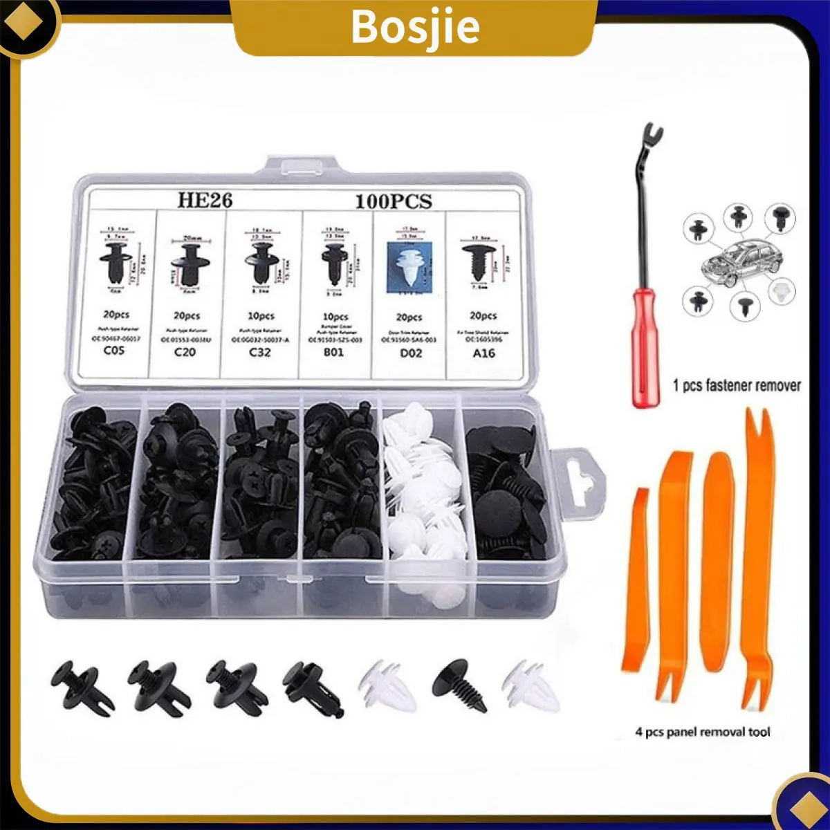 [Bosjie] Klip Bemper Mobil Plastik Rivet Baut Serbaguna Retainer Set Isi 100Pcs Cocok Semua Jenis Kendaraan
