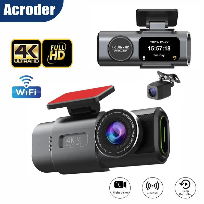Acroder Dashcam Mobil WIFI GPS 4K 3 Inch Layar Recording Perekaman 24 Jam Pemantauan Parkir G-sensor 0