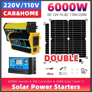 6000w 220v solar plate complete kit house plug 200w Solar Panel Kit With Battery And Inverter Intelligent Solar Kit For Camping