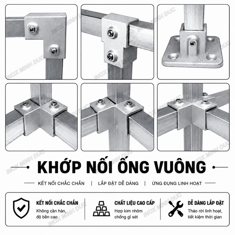 Khớp nối nhanh ống hộp thép Inox vuông 20, 25, 30mm chất liệu hợp kim nhôm dày…