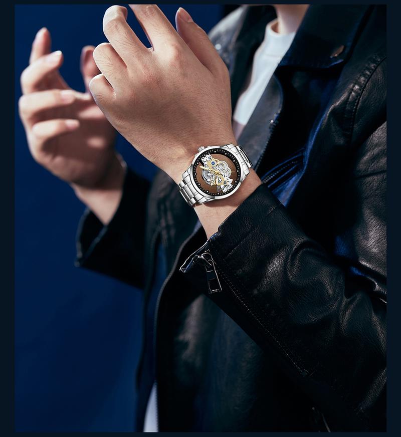 Product Introduction of 【003Harga telah diganti, cepat beli】BIDEN Jam Tangan Pria Anti Air Transparan Dial Cool Kuarsa Tali Stainless Steel Jam Tangan Cowok  YN0574 22
