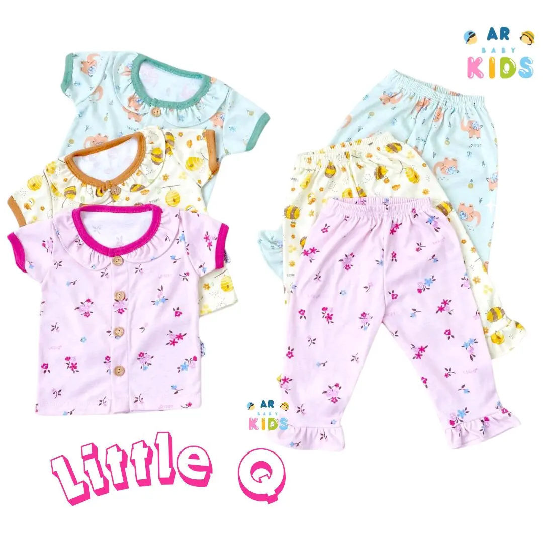 Little Q - BIS Rampel Print - Baju Bayi Pendek Kancing Depan Celana Panjang