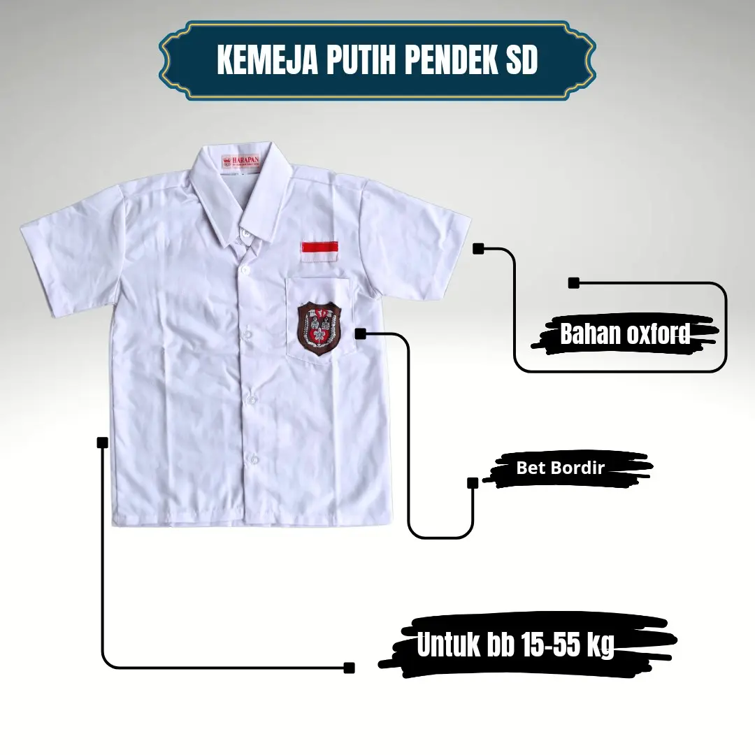 Baju Seragam sekolah atasan kemeja putih pendek anak SD perempuan laki-laki kelas 1 2 3 4 5 6 jumbo bahan tebal bet bordir Merah putih