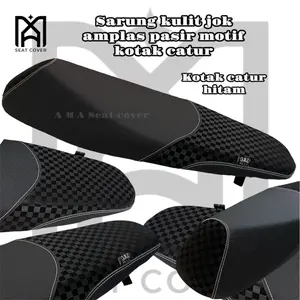 SARUNG KULIT JOK MOTOR BEAT BAHAN AMPLAS PASIR KOMBINASI KOTAK CATUR JAIT PUTIH