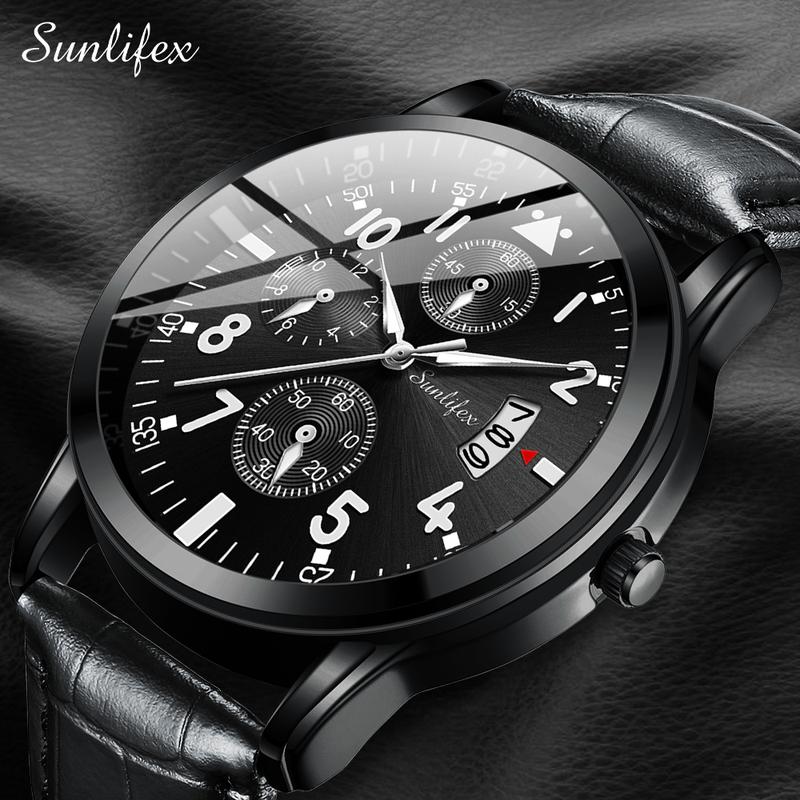 Sunlifex Jam Tangan Pria Original Anti Air Kuarsa Tali Kulit Jam Tangan Cowok  Watches  SL7004 0