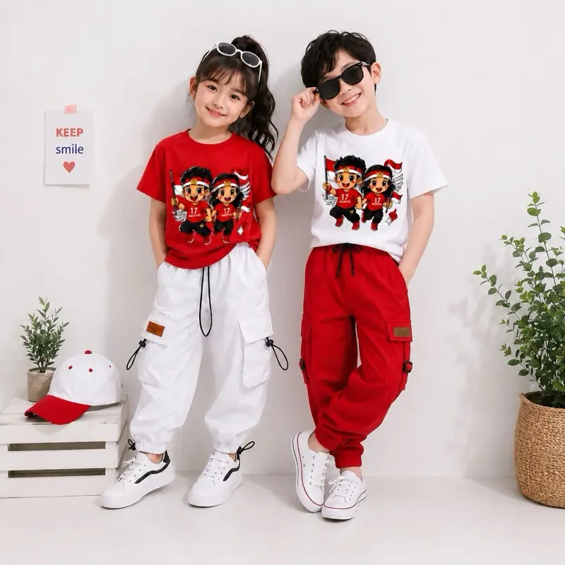 Hani&shop- (FREE STIKER NAMA) Setelan Anak Baju Kaos & Celana joger Nyaman Lembut Adem Spesial 17 Agustus  Fashion (ANAK KEMERDEKAAN)