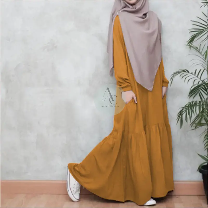 Aara Collection  Gamis Abaya Hitam turki Serut Lengan karet wanita remaja muslim elegan wolpis premium ukuran S M L XL XXL / basic abaya polos wanita kajian santri putri remaja elegan Dress Mewah Syari 7