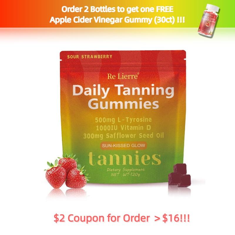 Product Introduction of Tanning Gummy, with L-tyrosine, Vitamin D+E, Beta-carotene, & Safflower Seed Oil for Skin Health & Glow, Vegan, Non-GMO, Sour Strawberry Flavor 40 gummies, Accelarate Tanning Process Supplement Dietary Healthcare Fitness Edible Beauty Optimum 2