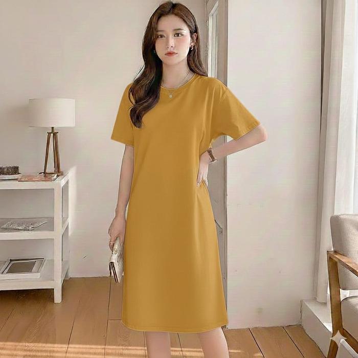 midi dress polos terbaru 2025 Promo 25019 baju midi dress biru muda polos wanita kekinian jumbo korean style bigsize dress press body terbaru lebaran 2025 gaun kondangan mewah