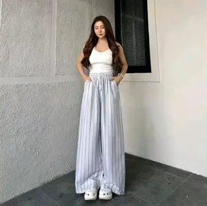 celana kulot salur wanita JUMBO & setandar | hight waist | bahan adem jatuh