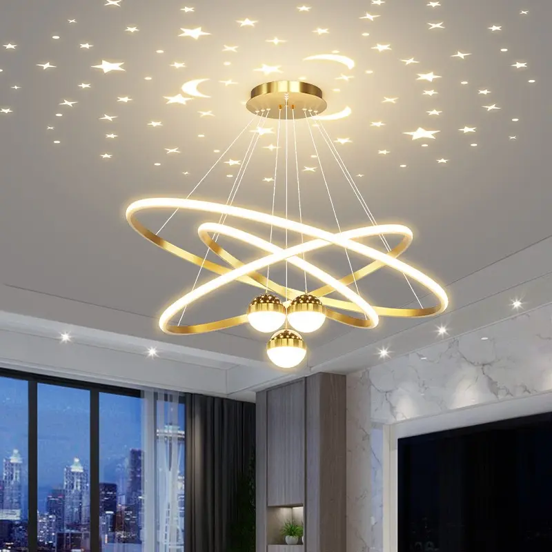 Led 3 Warna  Nordik Kristal Lampu Gantung   Minimalisme proyeksi chandelier  Restoran Ruang Tamu kamar tidur Koridor  Dekoratif Mewah 7
