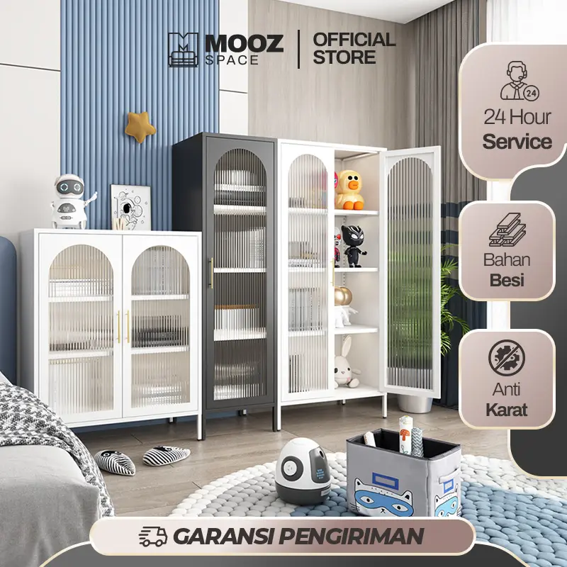 MoozSpace Lemari Hias pvc Besi Minimalis - Rak Display Besi untuk Pajangan & Koleksi di Ruang Tamu