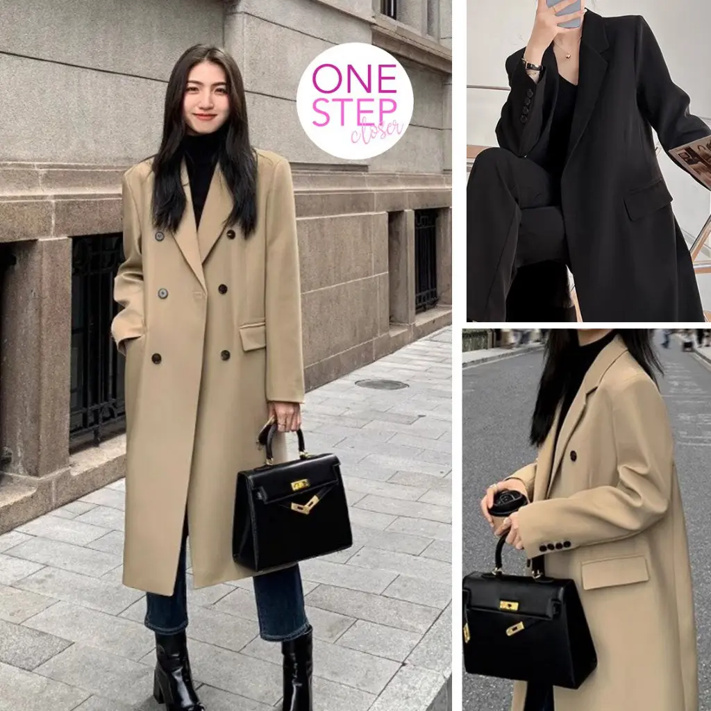 Long Coat Blazer Outer Outfit Musim Semi Korean Style (S2-014-Y22) Casual Jaket Panjang Basic Coklat