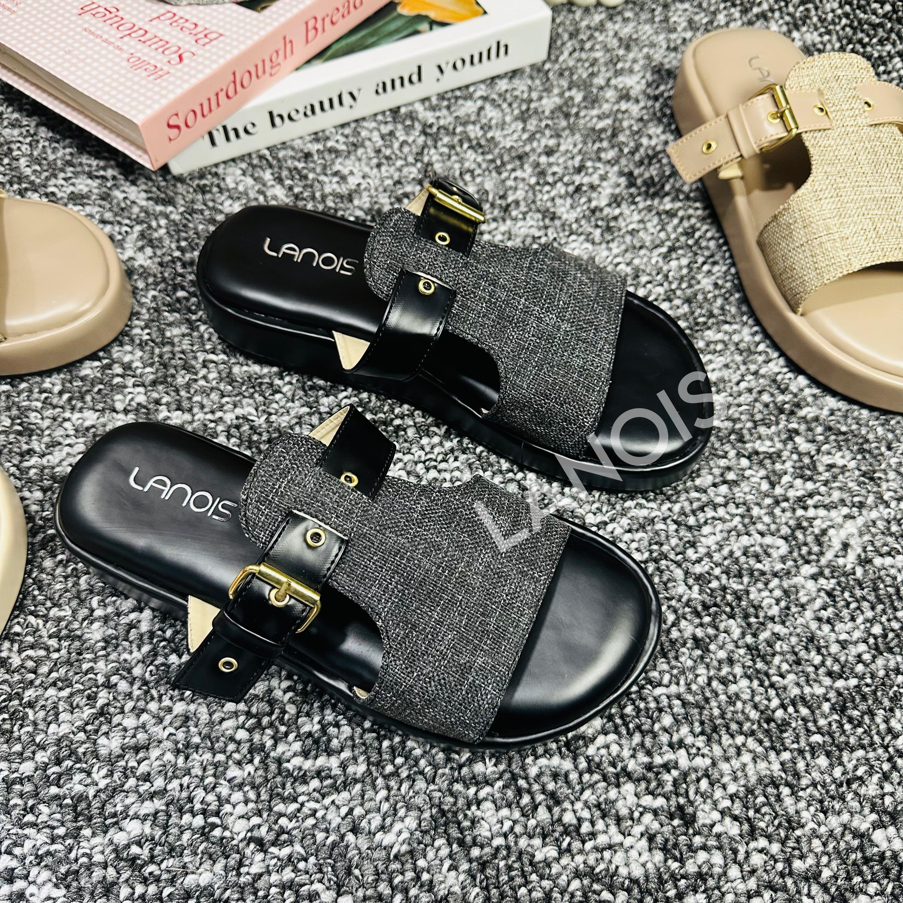 LANOIS Sandal Platform Wanita Tali Gesper Motif Rajut